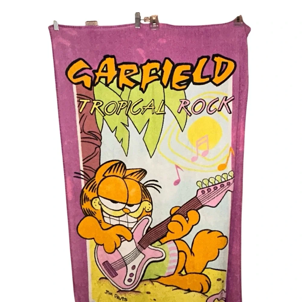 Garfield Vtg 1978 Tropical Rock Beach Towel Jim Davis Franco Rare Collectible‎